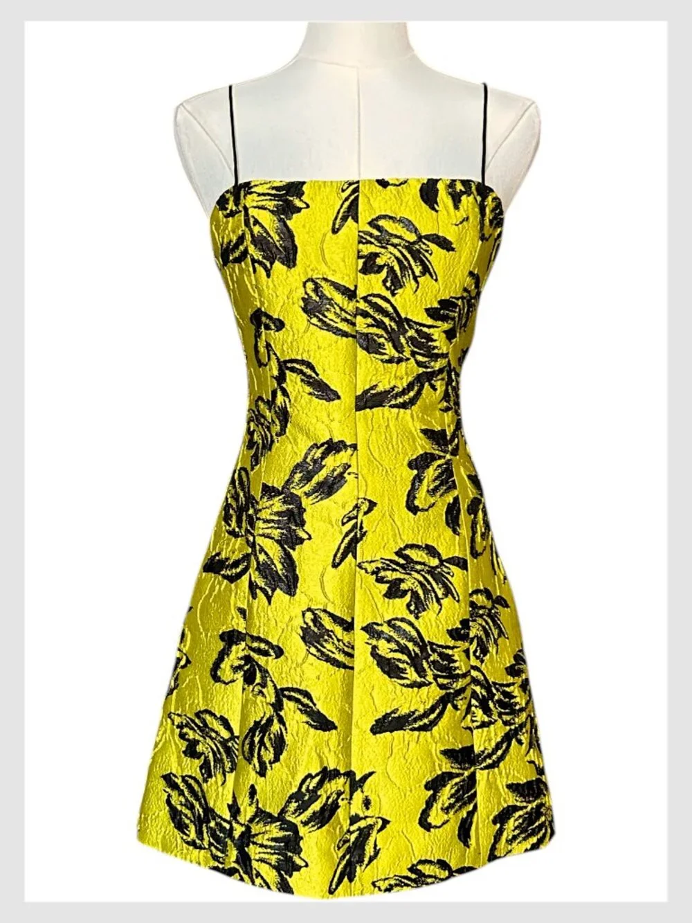 Alice + Olivia Tayla Floral Jacquard Mini Dress Citron Black Size 2 XS - Picture 2 of 8